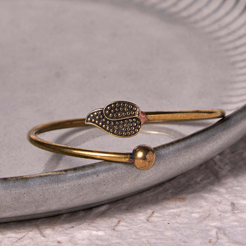 Leaf Bead Copper Brass Luck Wealth cuff Bracelet Bangle