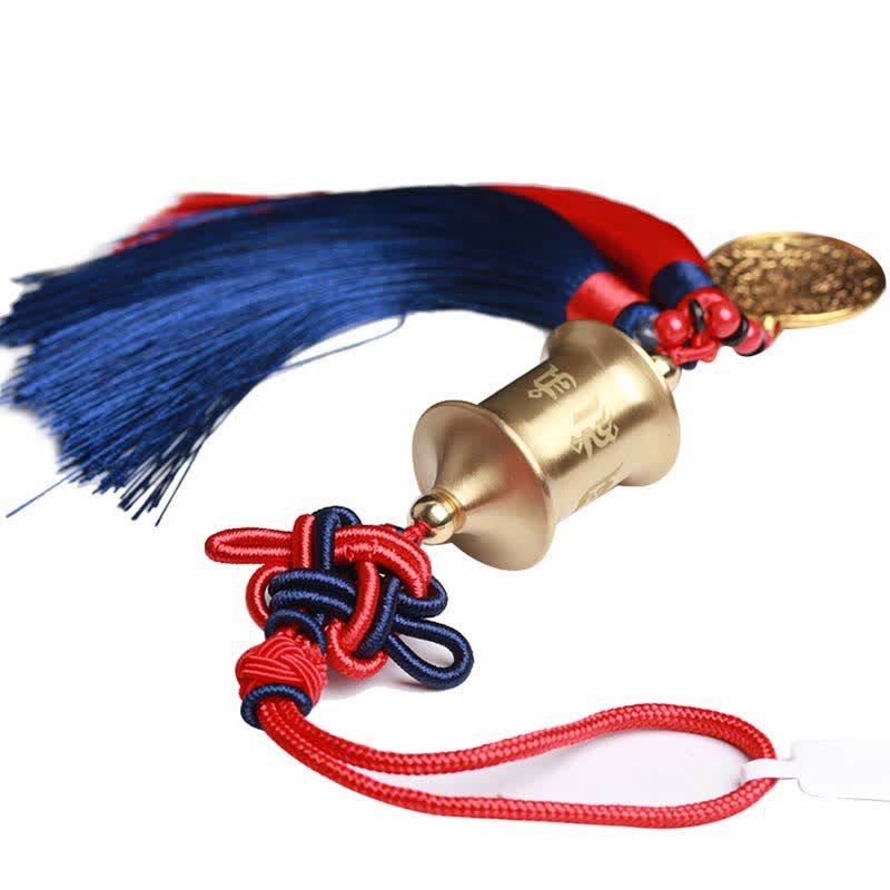 Tibet Om Mani Padme Hum Prayer Wheel Nine Palace Eight Trigrams Copper Car Hanging Decoration