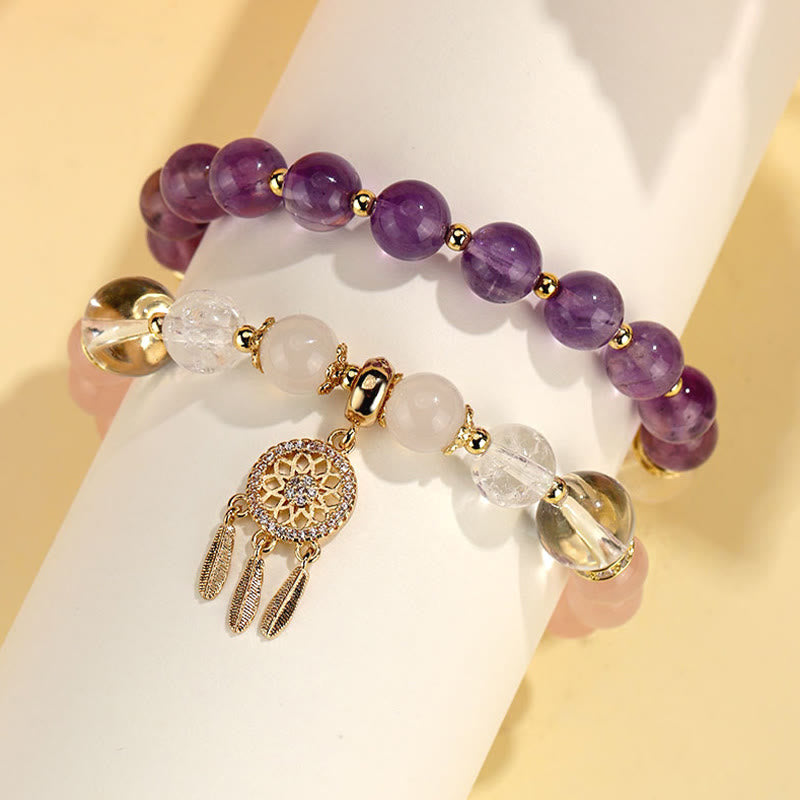 Green Strawberry Quartz Amethyst Crystal Dreamcatcher Healing Bracelet