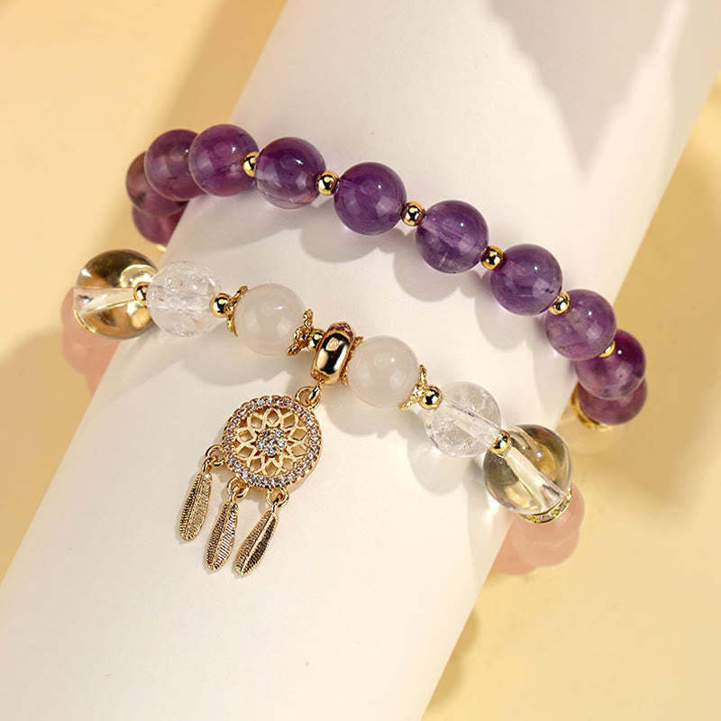 Green Strawberry Quartz Amethyst Crystal Dreamcatcher Healing Bracelet