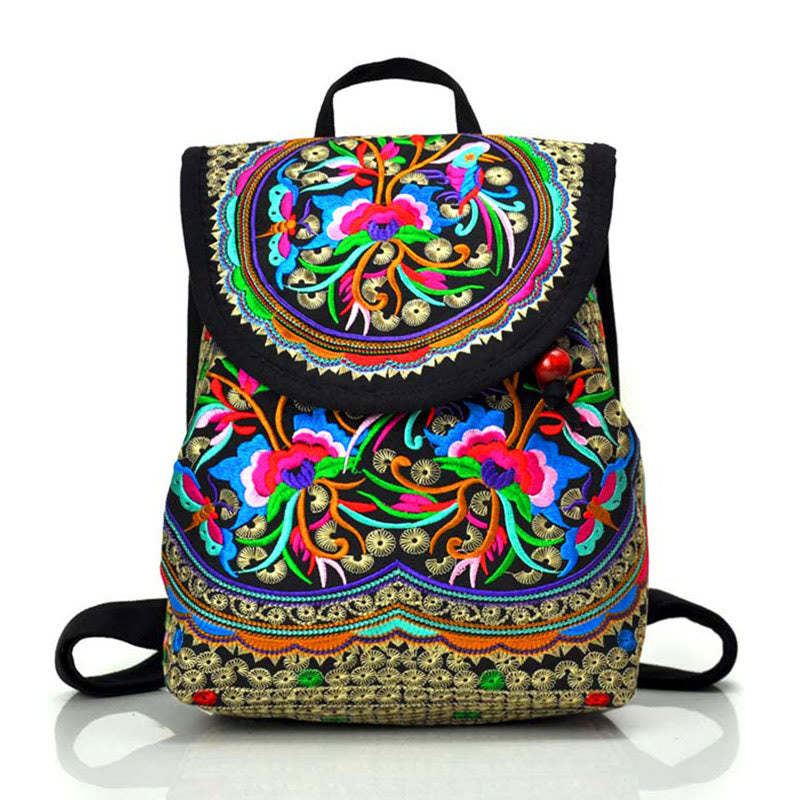 Peony Chinese Money Tree Embroidery Canvas Backpack