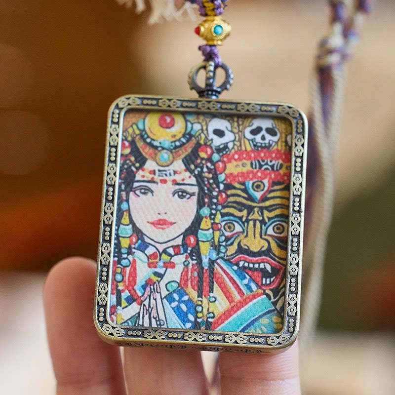 Tibetan Zakiram Goddess of Wealth Past And Present Ghau Prayer Box Necklace Pendant