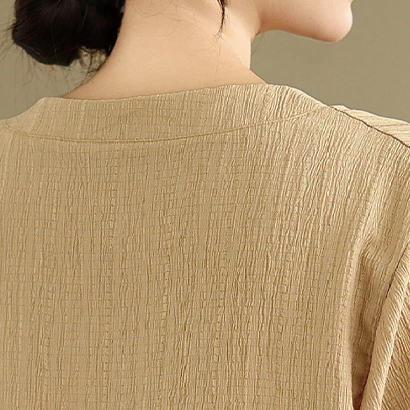 Summer Casual Pure Half Puff Sleeve Half Button V-neck Women's T-Shirt