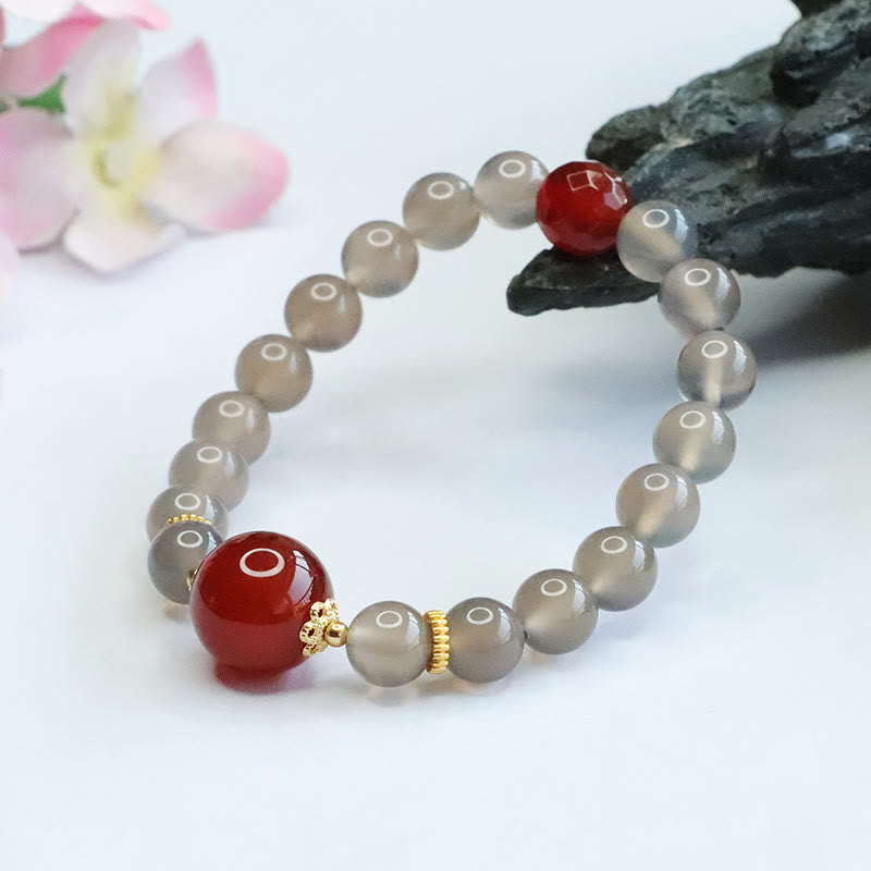 Natural Gray Chalcedony Red Agate Harmony Bracelet