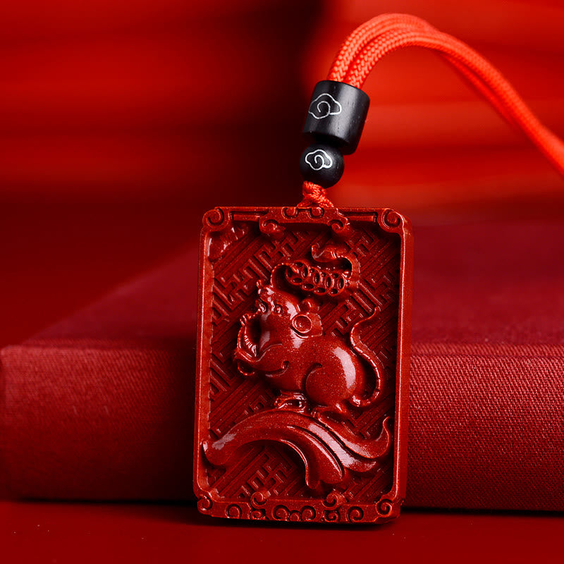 Chinese Zodiac Cinnabar Rectangle Calm Necklace Pendant