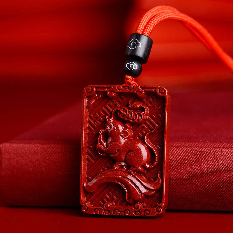 Chinese Zodiac Cinnabar Rectangle Calm Necklace Pendant