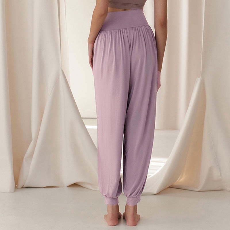 Casual Plain High Waist Tummy Control Women's Leica Harem Pants With Pockets