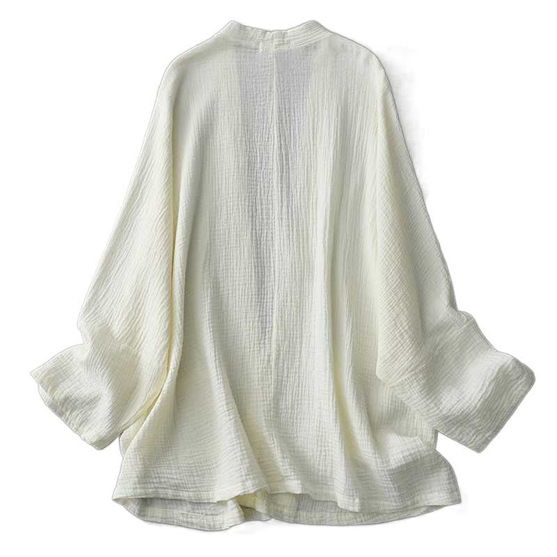 Zen Meditation Three Quarter Sleeve Open Front Cotton Jacket With Pockets
