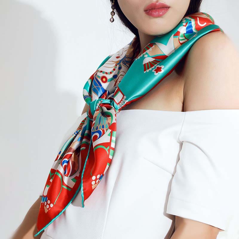 Dunhuang Musician Playing Frescoes 100% Mulberry Silk Scarf Premium Grade 6A Dunhuang Silk Shawl