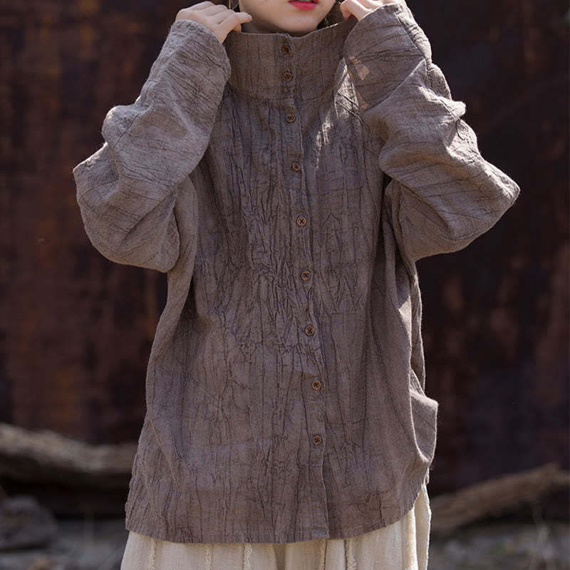 Turtleneck Dyeing Ramie Cotton Chinese Style Cardigan Clothing