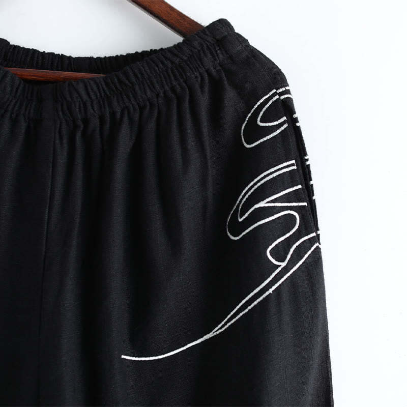 Clouds Elastic Waist Ethnic Cotton Men's Pants With Pockets