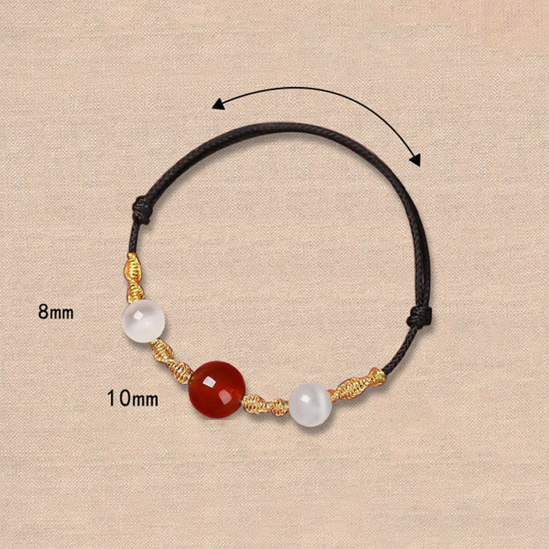 Natural Red Agate Cat Eye Calm Braided String Bracelet Necklace Pendant