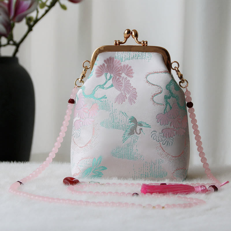 Retro Chinese Embroidery Pearl Chain Crossbody Bag Shoudler Bag