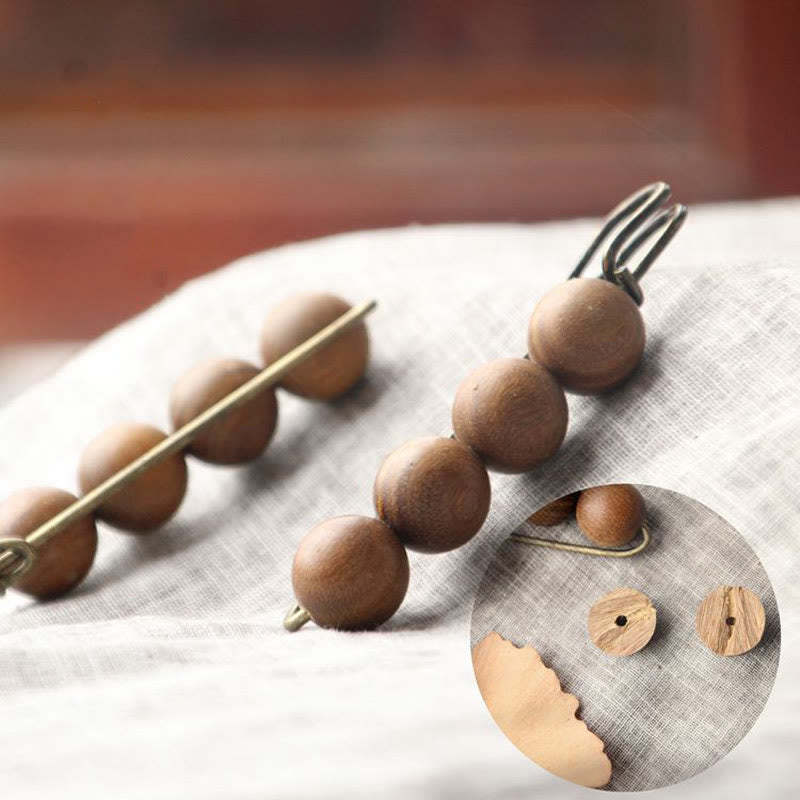 Vintage Sandalwood Agathis Alba Ebony Wood Peltogyne Beads Healing Brooch