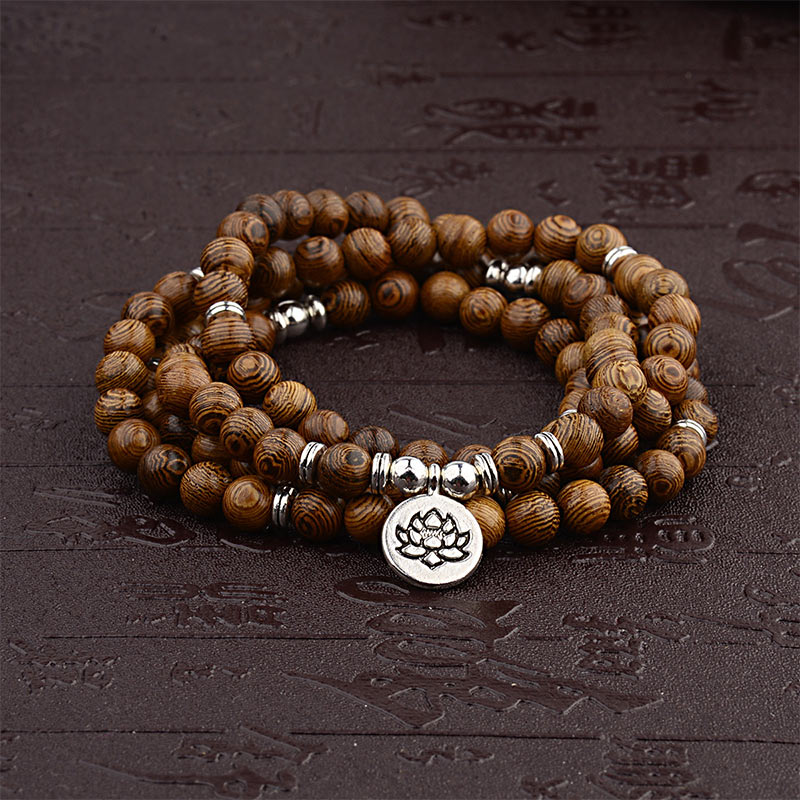 Tibetan Lightning Strike Wood Bracelet Lotus mystic zen Mala