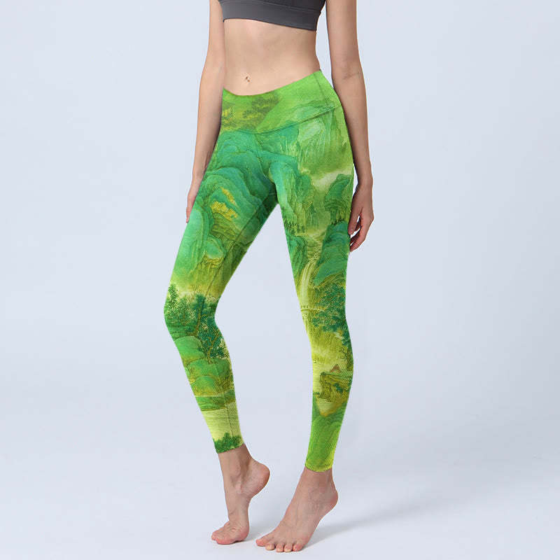 Mountain River Lanscape Print Gym Leggings Women's Yoga Pants