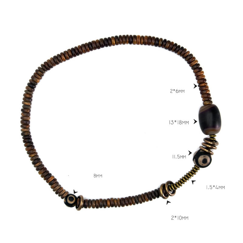 Ebony Wood Green Sandalwood Copper Brass Dzi Bead Black Onyx Calm Double Wrap Bracelet