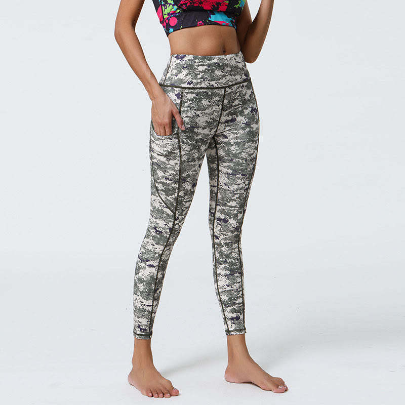 Rose Lines Tiger Leopard Print Sports Fitness High Waist Leggings Women's Yoga Pants With Pockets