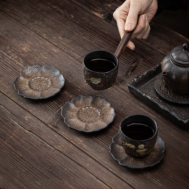 Vintage Lotus Flower Ceramic Cup Mat Pad Tea Cup Coaster Kung Fu Tea Mat