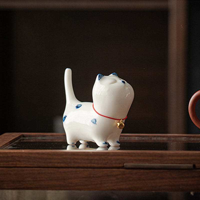 Mini Lucky White Cat Kitten Tea Pet Ceramic Home Desk Figurine Decoration