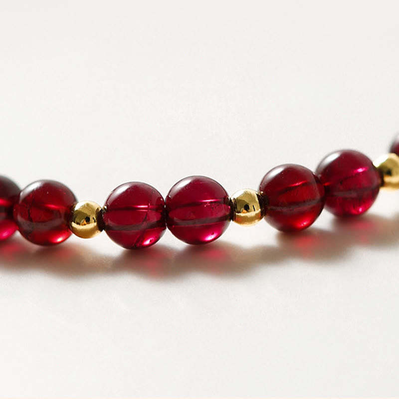14K Gold Natural Garnet Cinnabar Flower Calm Bracelet