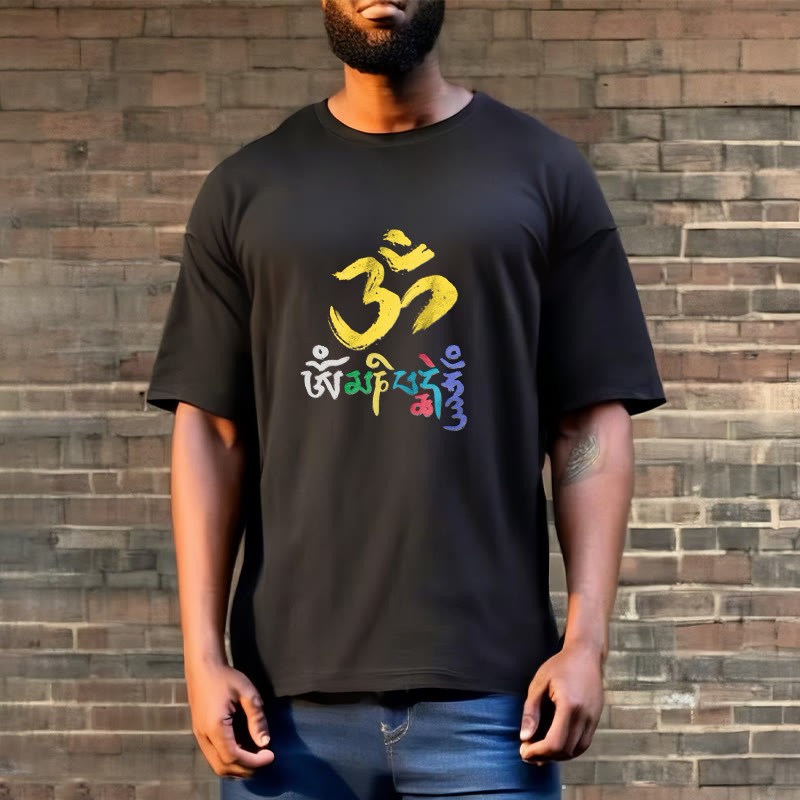 Colorful Om Mani Padme Hum Cotton Tee T-shirt