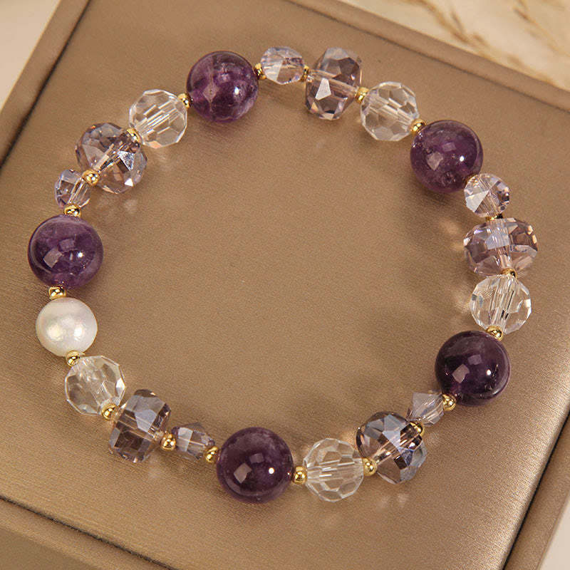 Amethyst White Crystal Pearl Communication Bracelet