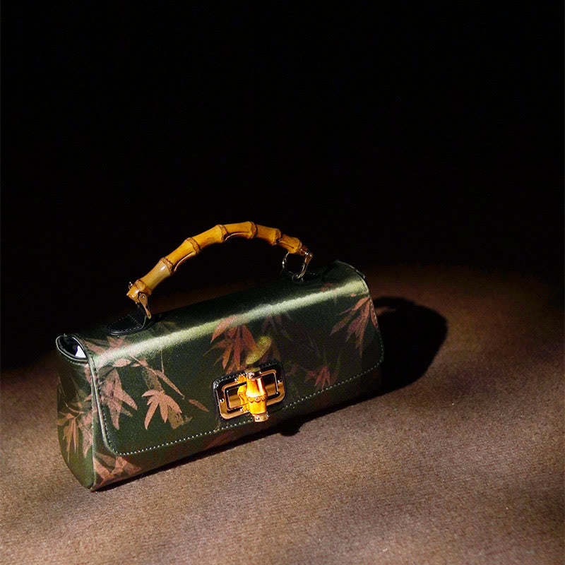 Leaves Branches Bamboo Handle Metal Chain Crossbody Bag Hangbags