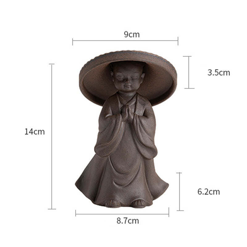 Little Brown Monk Hat Strainer Ceramic Tea Accessories Figurine Zen Home Desk Decoration