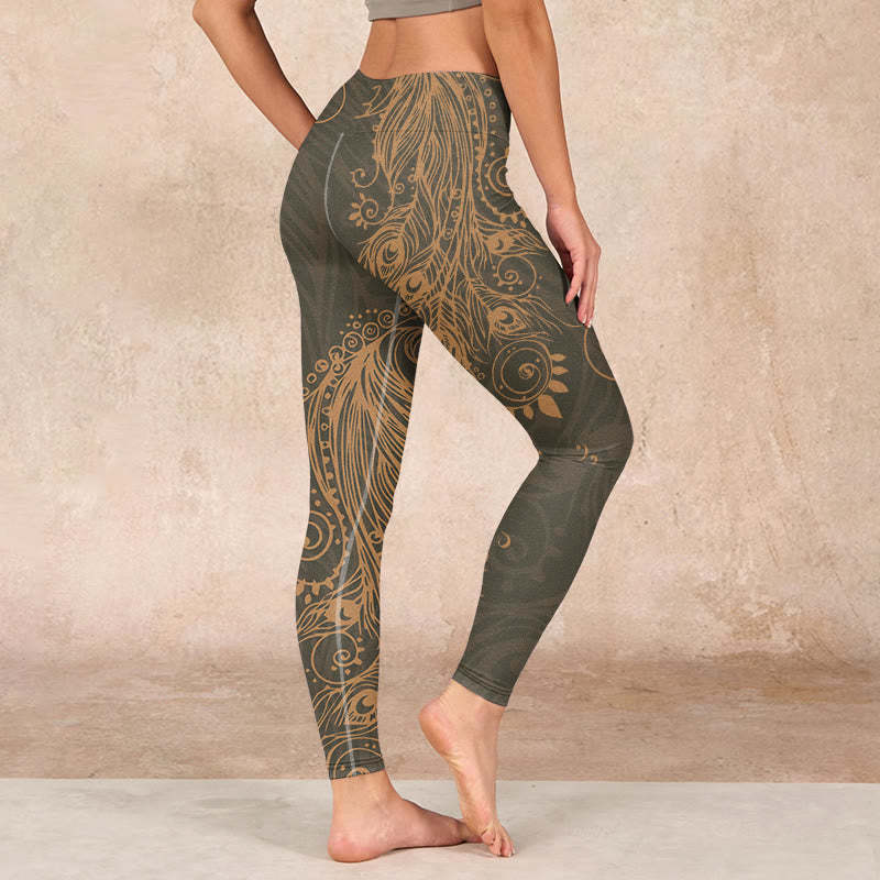 Peacock Feather Print Gym Leggings Women's Yoga Pants