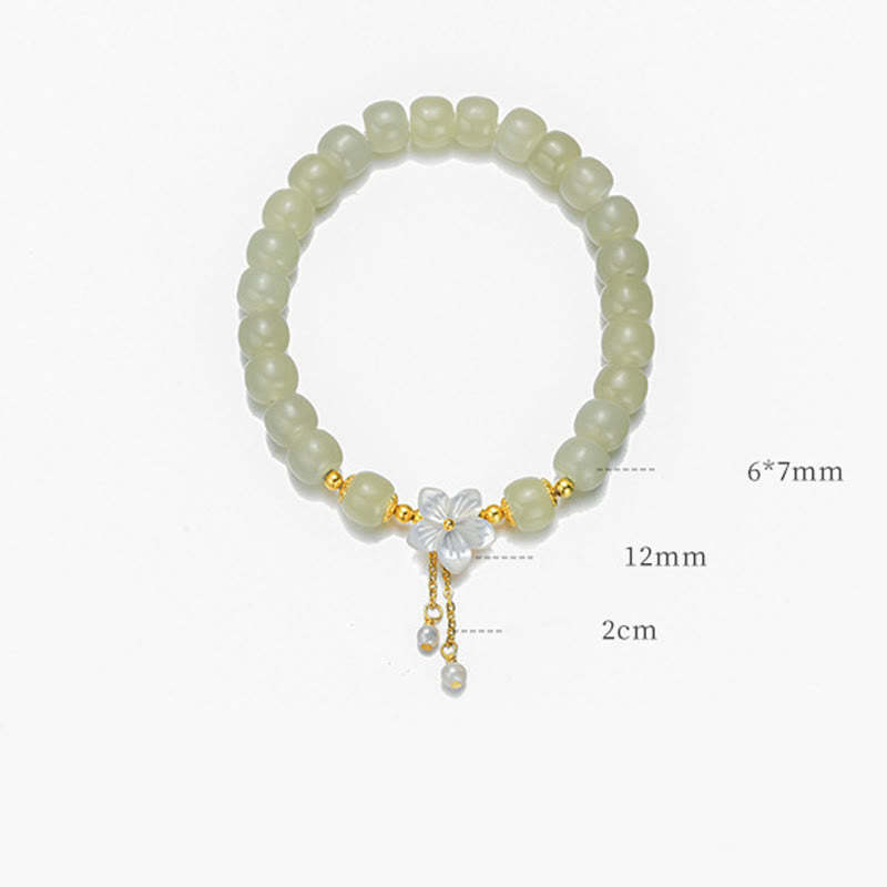 925 Sterling Silver Natural Hetian Jade Luck Flower Bracelet