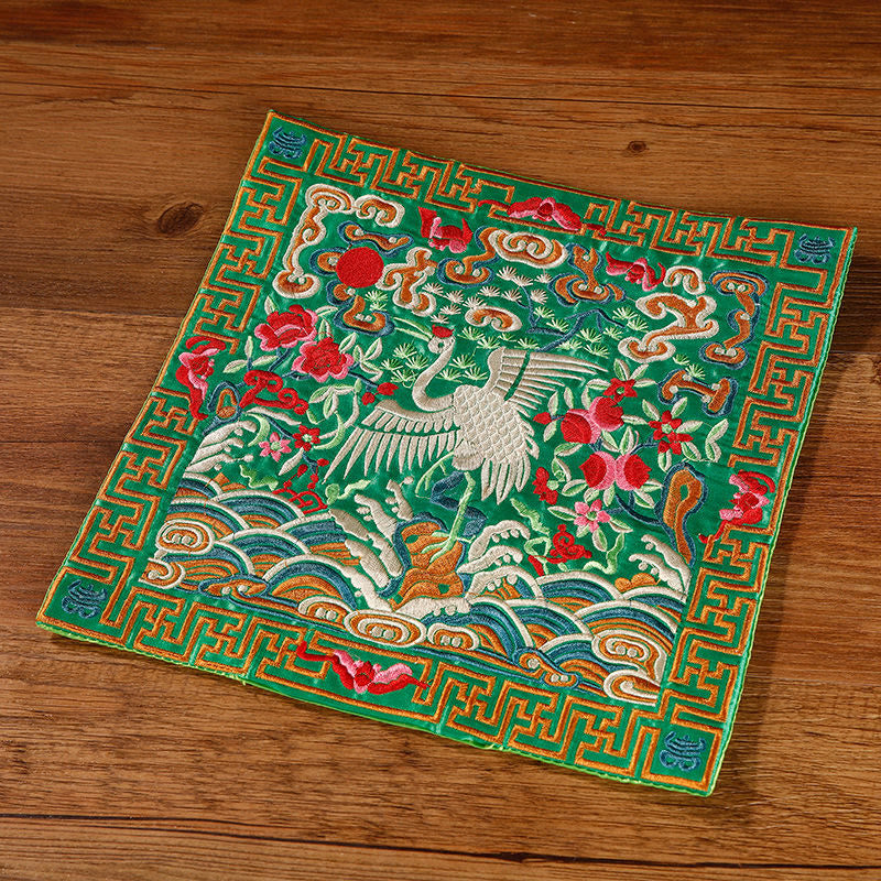 Crane Phoenix Dragon Kirin Embroidered Cup Mat Pad Tea Cup Coaster Square Kung Fu Tea Mat
