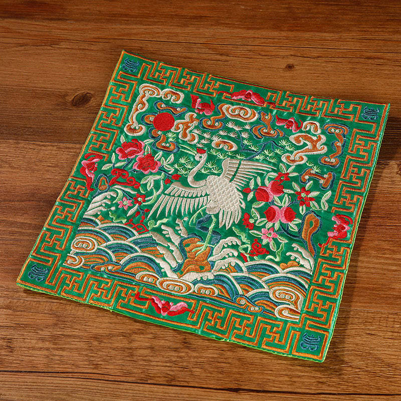 Crane Phoenix Dragon Kirin Embroidered Cup Mat Pad Tea Cup Coaster Square Kung Fu Tea Mat