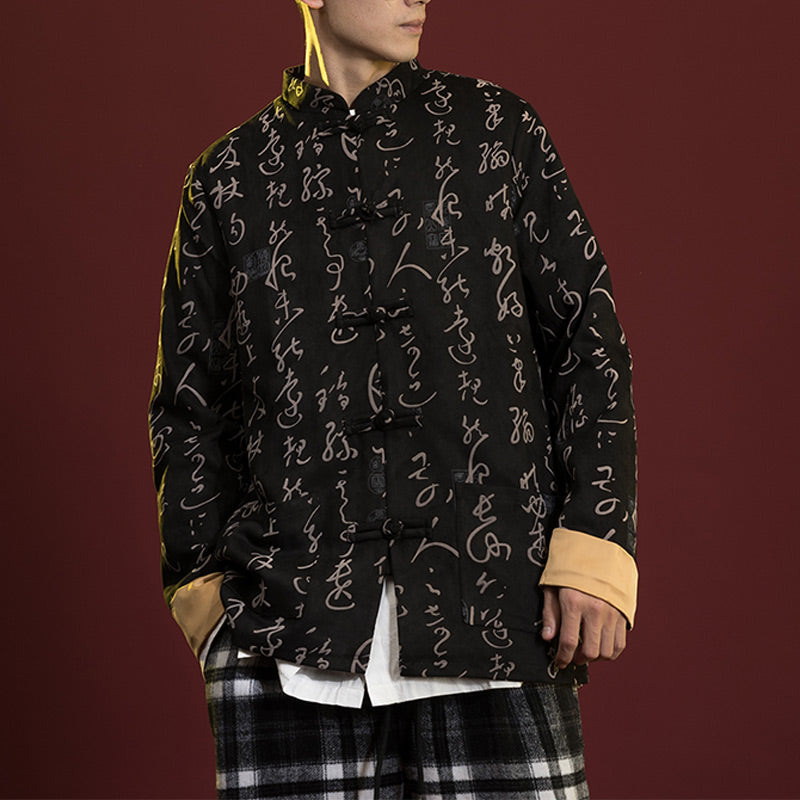 Chinese Calligraphy Clothing Jacket Coat Tang Suit Men Clothing
