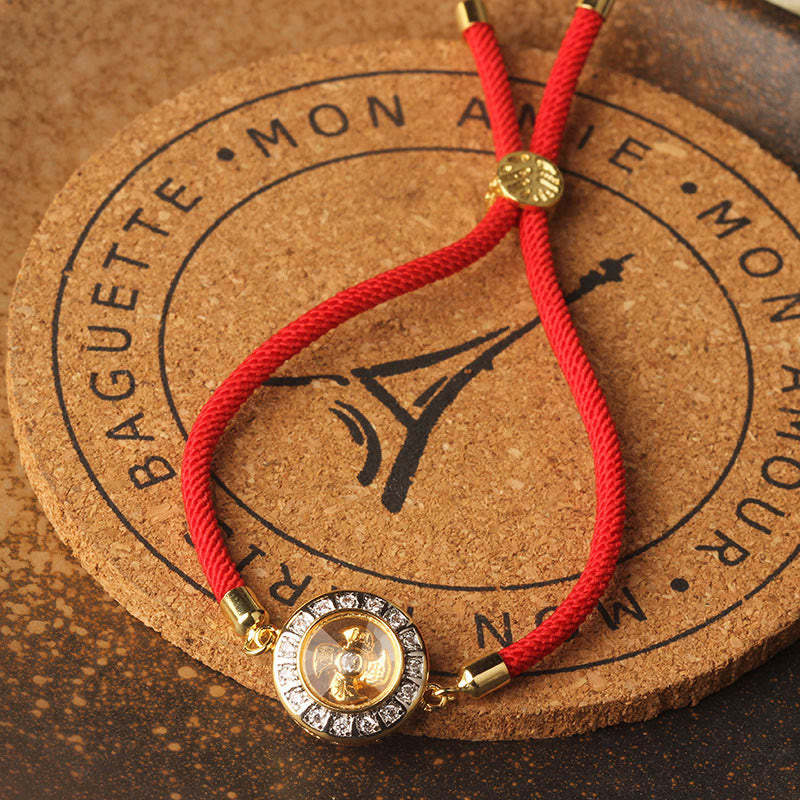 Copper Brass Feng Sheng Shui Qi Rotatable Windmill  Red String Faith Braided Bracelet