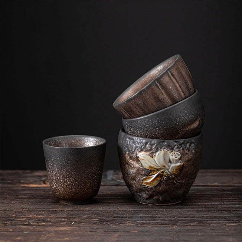 Lotus Pod Leaf Flower Auspicious Clouds Ceramic Teacup Kung Fu Tea Cup