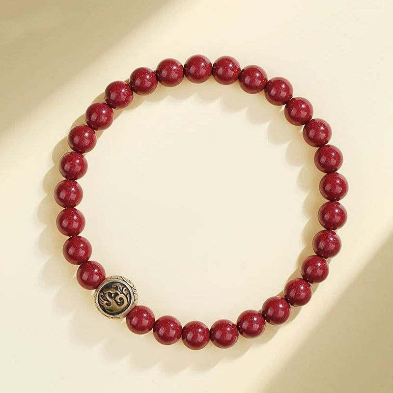 925 Sterling Silver Natural Cinnabar Four Beasts Blessing Bracelet