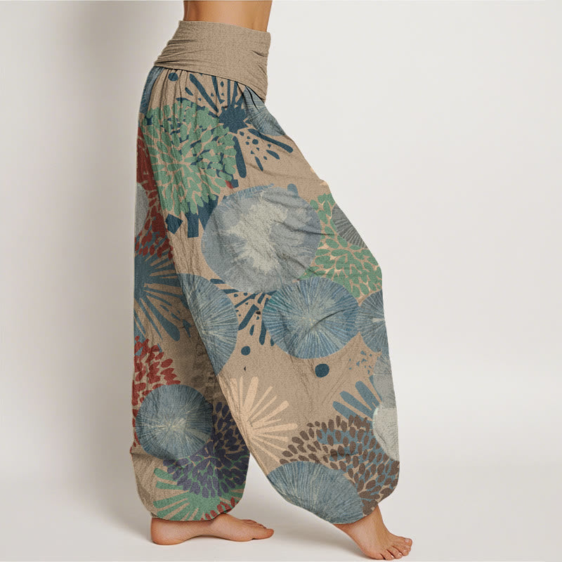 Casual Abstract Dandelion Daisy Pattern Women's Elastic Waist Harem Pants