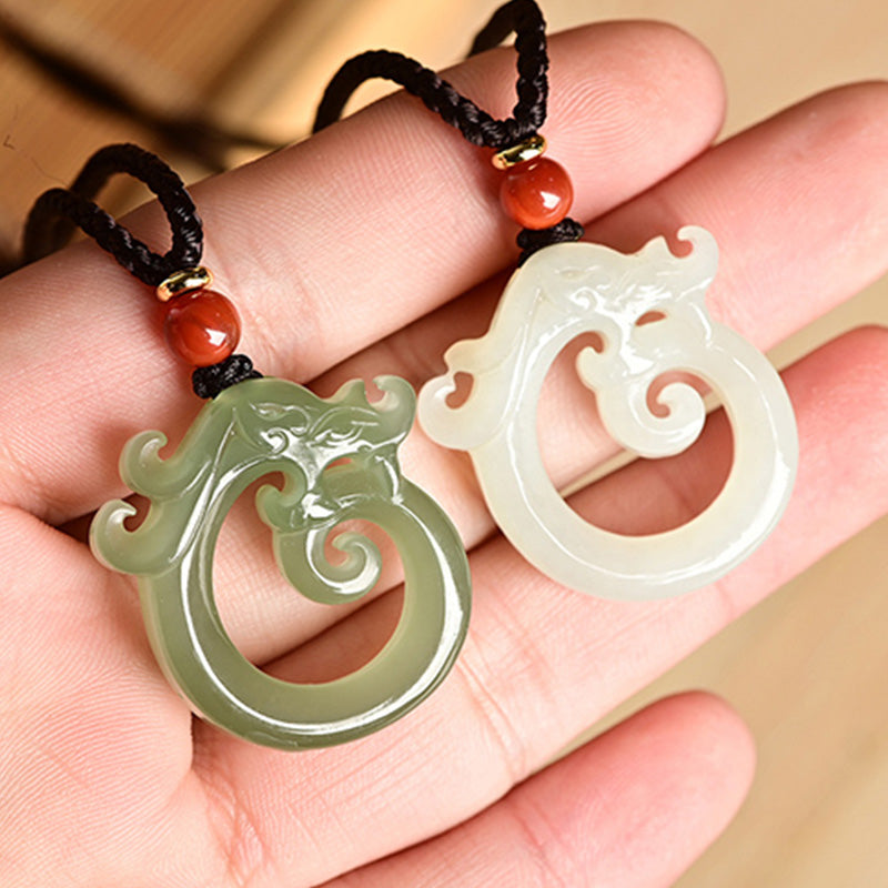 White Jade Cyan Jade Dragon Protection Necklace String Pendant