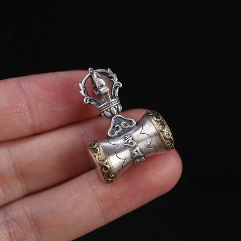 Tibet 925 Sterling Silver Om Mani Padme Hum Dorje Bell Vajra Engraved Enlightenment Pendant Hanging Decoration