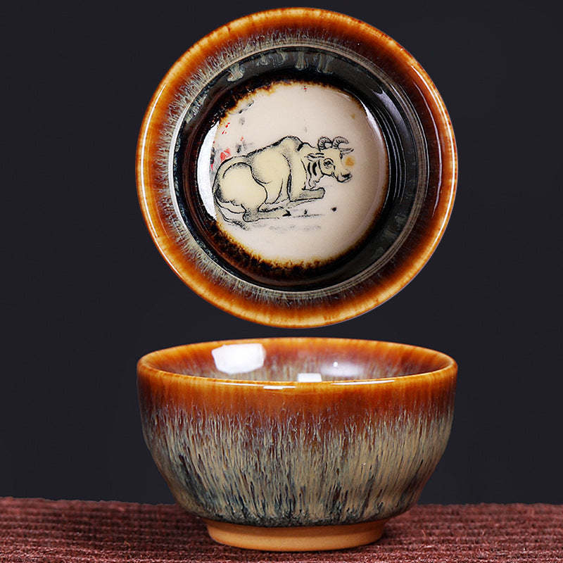 12 Chinese Zodiac Pattern Ceramic Teacup Kung Fu Jian Chinese Zhan Tea Cup 73ml