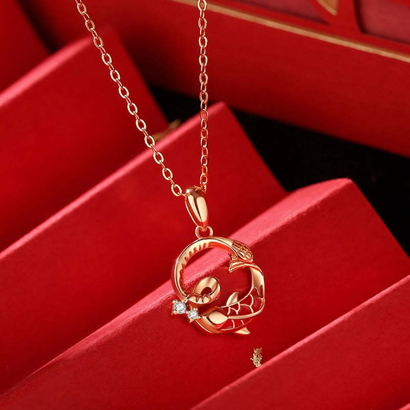 925 Sterling Silver Koi Fish Year Of The Snake Blessing Necklace Pendant