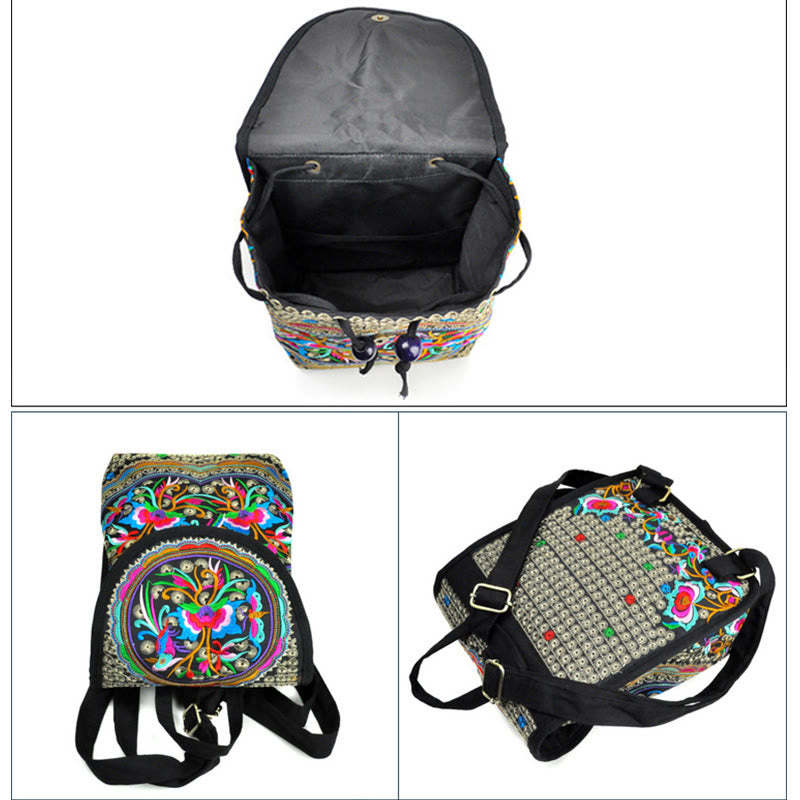 Peony Chinese Money Tree Embroidery Canvas Backpack