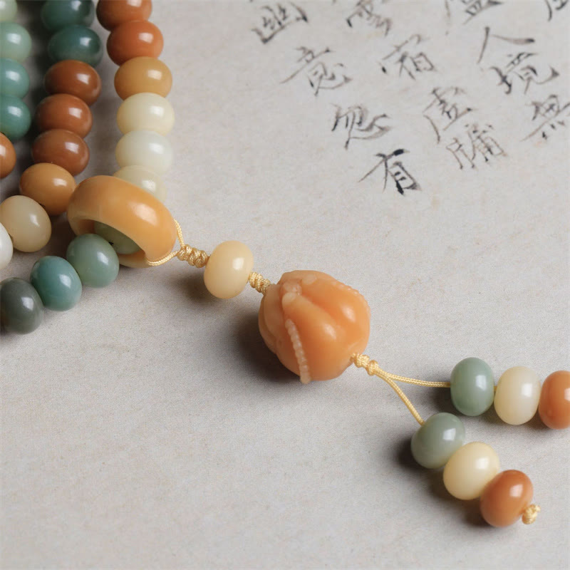 108 Mala Beads Gradient Bodhi Seed mystic zen Hand Engraved Peace Bracelet