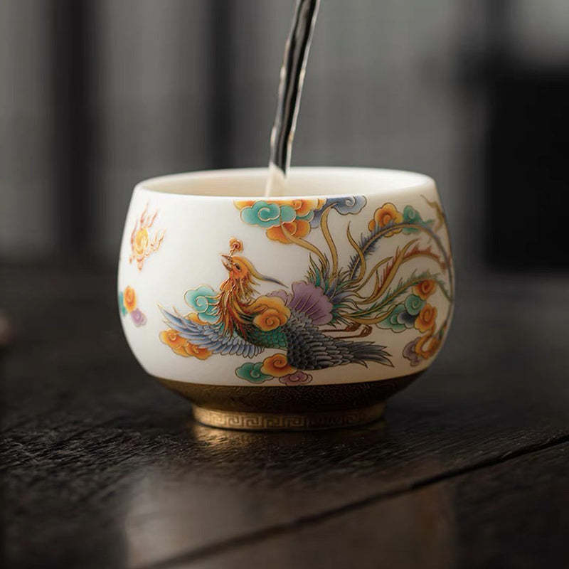 Dragon Phoenix Auspicious Clouds Ceramic Teacup Kung Fu Tea Cup