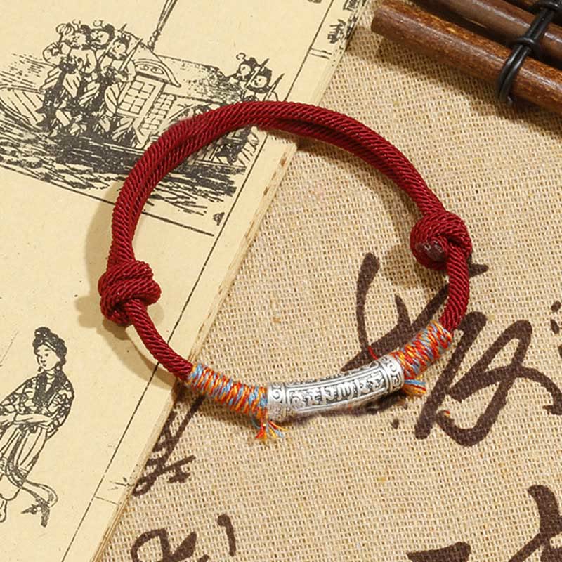 Handmade 999 Sterling Silver Om Mani Padme Hum Protection?Rope Bracelet
