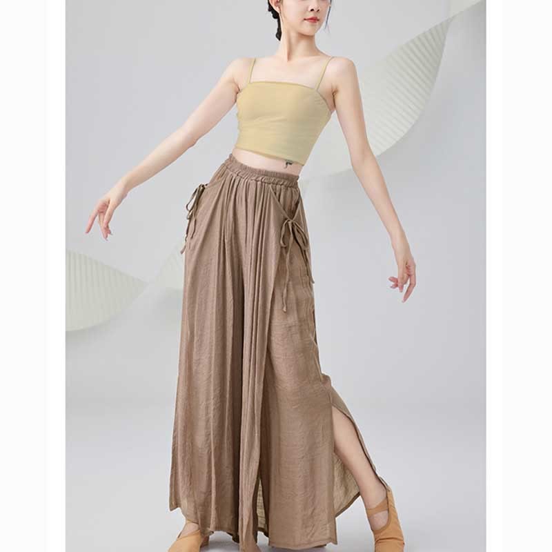 Solid Color Loose Cotton Linen Wide Leg Pants For Yoga Classical Dance