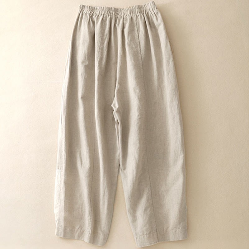 Casual Embroidery Patchwork Fabric 7-8 Length Cropped Pants Women's Cotton Harem Pants With Pockets