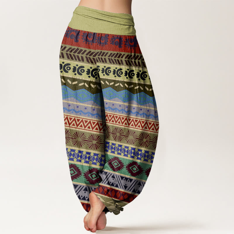 Bohemian Striped Totem Pattern Women's Elastic Waist Harem Pants
