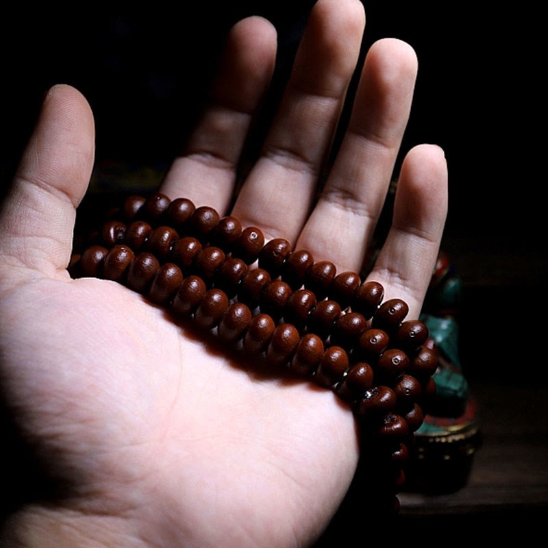 Natural Tibet 108 Mala Beads Purple Bodhi Seed Three-eyed Dzi Bead Copper Dorje Harmony Bracelet
